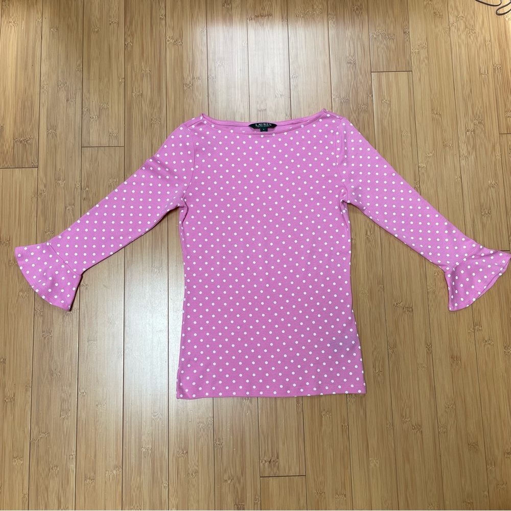 Ralph Lauren Pink and White Bell Sleeve Blouse